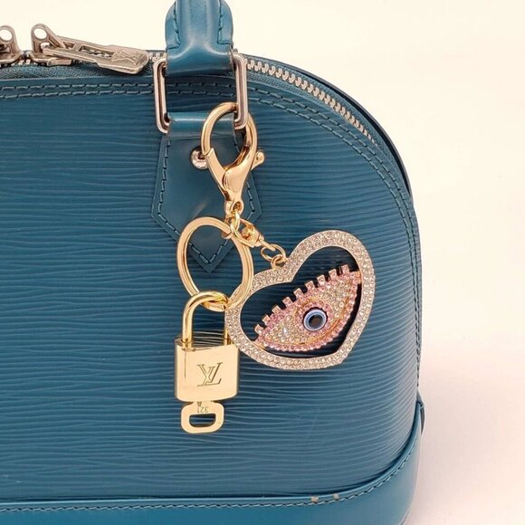 Authentic Louis Vuitton Lock & Key with unbranded Evil Eye Heart Bagcharm - Picture 1 of 8